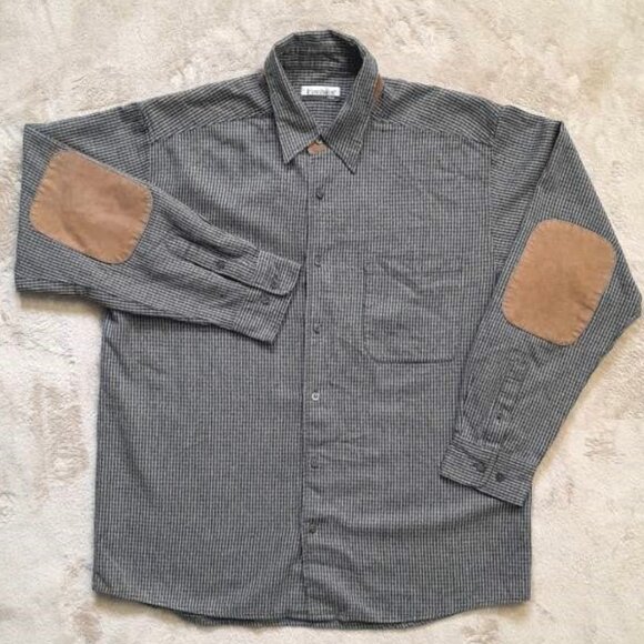 Vtg Firethorn Shacket Mens Large Wool Blend Leather Elbow Patches Grampa Checked - Picture 2 of 11